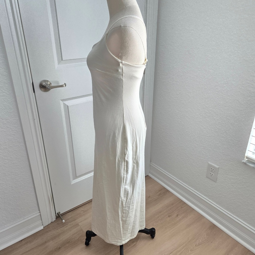 AYM Studio Bamboo Cotton Cross Back Midi Dress Off White Cream V-Neck Size M - Picture 3 of 9